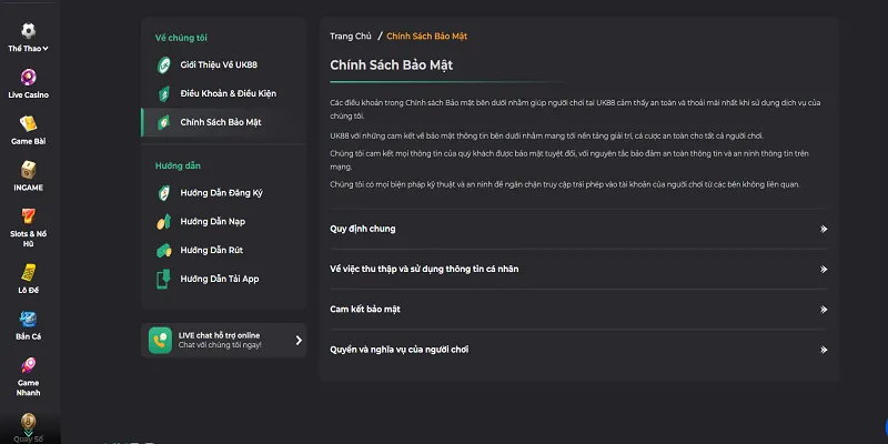 Các chính sách bảo mật có trên nhà cái UK88