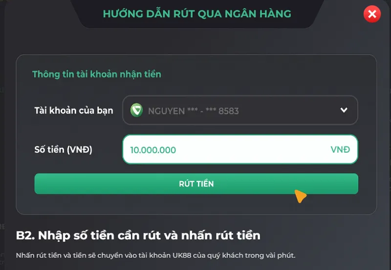 Chưa nhận được tiền khi đặt lệnh